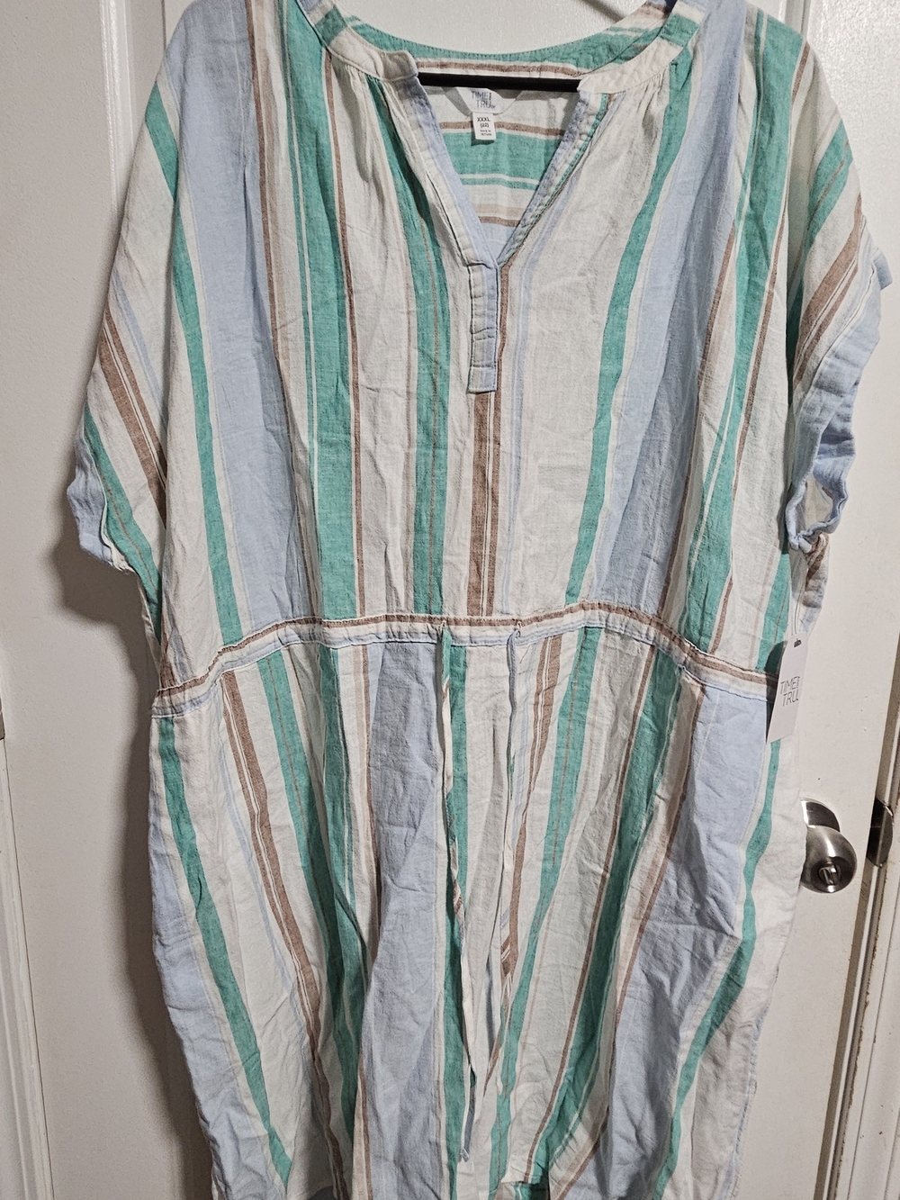 Time and Tru Striped Green, Blue & Brown Button-Style Casual Shirt